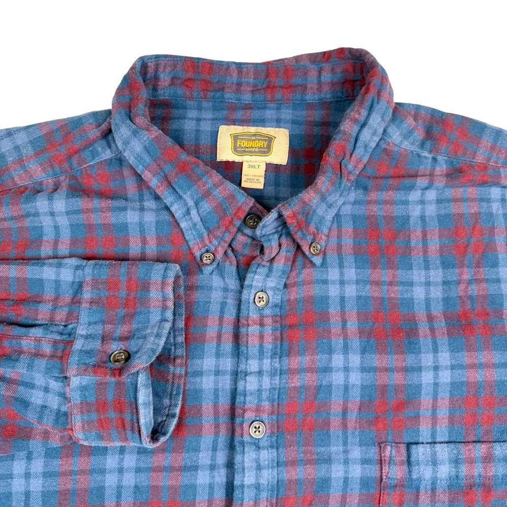The Foundry Supply Co Mens 3XLT Blue Red Plaid Flannel Button Down Shirt 71038-4
